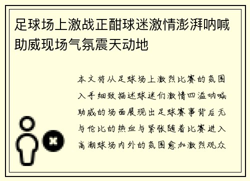足球场上激战正酣球迷激情澎湃呐喊助威现场气氛震天动地